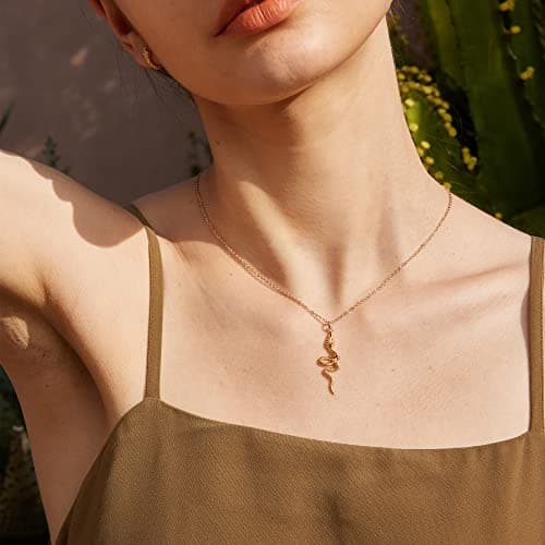 Valloey Rover Snake Pendant Necklace for Women 14K Gold Plated Snake Charm Necklaces for Jewelry Gift - Thumbnail 2