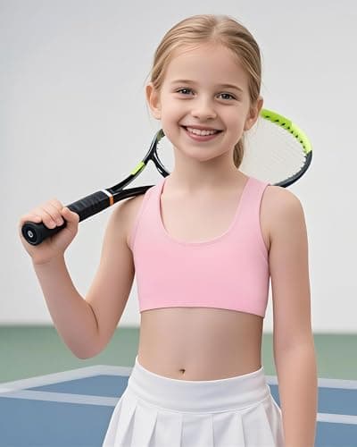 iMuchic Girls Racerback Sports Bra, Built -Up Stretch Crop Undershirt Seamless Training Bra in Everyday Colors for Teens (US, Alpha, Medium, Pink) - Thumbnail 4