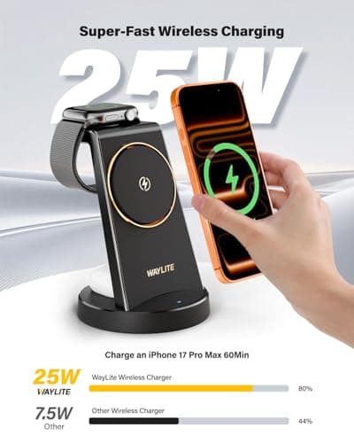 3 in 1 Fast Charging Station for iPhone, 25W Wireless Magnetic Phone Charger for iPhone 17 16e 16 15 14 13 12 11 X Pro Max, Watch Charger Stand, Wireless Charging Station for AirPods, Dark Black - Thumbnail 2