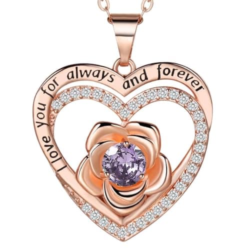 JIACHARMED Jewelry for Women Wife Infinity Rose Heart Birthstone I Love You Necklace Anniversary Women Necklaces for Her Wife Birthday Gift Ideas, Birthday Present for Girlfriend Mom Daughter,Feb - Image 1