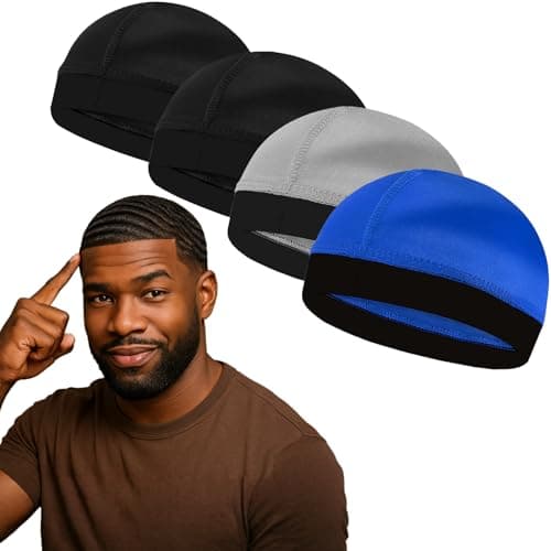 4PCS Silky Stocking Wave Cap for Men, Good Compression Over Durag (Blue+Silver+Black) - Image 1