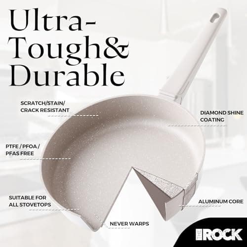 THE ROCK SOHO 8-Inch Non Stick Frying Pan with Lid–Nothing Sticks, Never Warps, Lasts Longer, Ceramic Non Toxic Skillet with Heat-Resistant Handle, PTFE PFOA & PFAS Free, Dishwasher Safe, Cream - Thumbnail 4