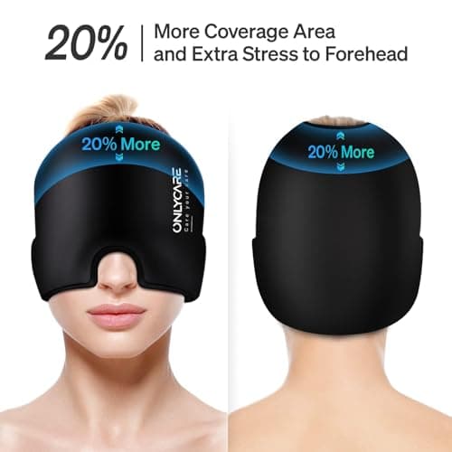 ONLYCARE Migraine Relief Cap, Soothing Migraine Mask, Upgraded Odorless Gel Ice Head Wrap, Hot and Cold Therapy, Headache Ice Pack for Tension, Stress, Hangover (Black) - Thumbnail 3