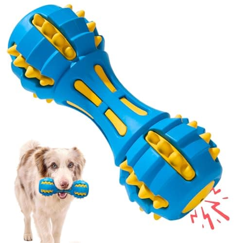 Ruffoo GnawBell Dog Squeak Toy for Interactive Play, Dual-Color Design Chew Toy for Dogs, Durable Natural Rubber Dog Toy for Medium & Large Breeds