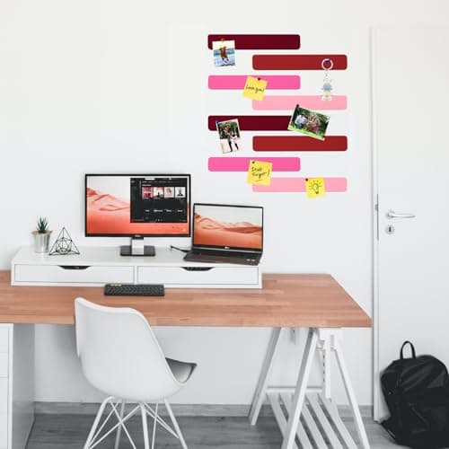 HULAVO 8Pcs Rectangle Felt Cork Board Bar Strips with 35 Pushpins, Self-Adhesive Bulletin Board Strips for Office School Home Wall Decor Stickers Memos Schedules Photos Display -Gradual Red - Thumbnail 4