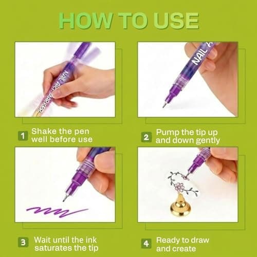 12 Colors Nail Art Pens & Nail Markers Set, 0.5mm Ultra-Fine Tip Acrylic Paint for Nail Painting & DIY Manicure, Water-Based Quick Dry Design Tools, Easy for Everyone, Easter Basket Stuffers (24PCS) - Thumbnail 6