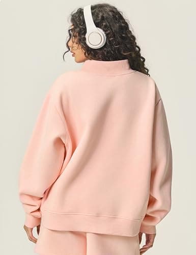 Yimoon Mock Neck Sweatshirt Women Oversized Turtleneck Sweatshirts Fleece Lined Pullover Trendy Outfit(LightPink-S) - Thumbnail 4