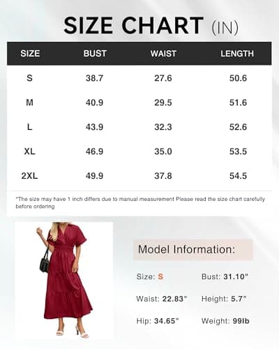BTFBM Wedding Guest Dresses for Women Beach Fashion Casual Short Sleeve V Neck Solid Spring Summer Boho Maxi Dress (Wine Red,Medium) - Thumbnail 6