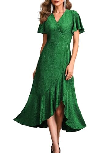 Lesuxa Black Formal Dresses for Women Gowns Evening Party Cocktail Dress,Women Formal Party Dress,V Neck Wedding Guest Dresses. (US, Alpha, Medium, Plus, Regular, green-282) - Image 1