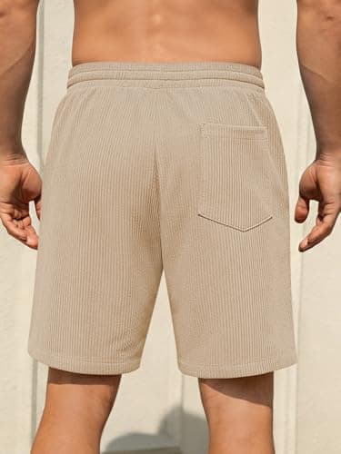 Hardaddy Mens Corduroy Shorts Casual Elastic Waist Drawstring 2026 Summer Beach Lounge Short(Light Khaki XX-Large) - Thumbnail 4