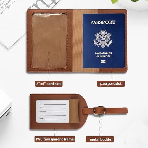 Personalized Leather Passport Pouch and Luggage Tags Set - Customized personalized name-engraved travel items tailored for women, men, couples, honeymoon travelers, and frequent air travelers - Thumbnail 4