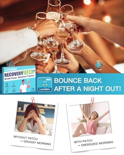 Lunalex Recovery Patch 16 Pack - Wake Up Refreshed & Balanced After Celebration - Plant-Based Formula for Morning Wellness - Bachelorette & Wedding Party Favors - 2 Patches per Sachet, Waterproof - Thumbnail 2