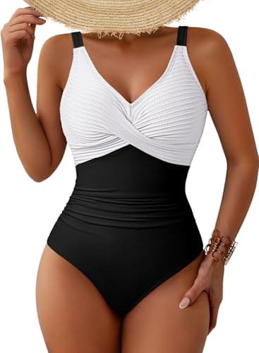 Pink Queen Tummy Control Swimsuits for Women One Piece Bathing Suit Retro Ruched Push Up Padded Swimwear White Black L - Image 1