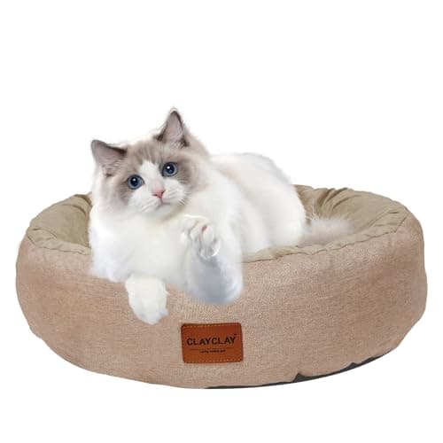 CLAYCLAY Cozy Round Cat Bed – Soft, Comfortable Cushion for Cats & Kittens – Non-Slip, Machine Washable, Plush Sleep Bed for Cats, Ideal for Resting & Napping up to 20lbs - Image 1