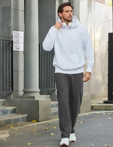 Deyeek Mens Lightweight Cargo Sweatpants with Pockets Straight Leg Cotton Sweatpants for Men Gym Workout Cargo Sweat Pants Charcoal - Thumbnail 5