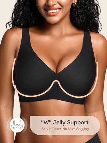 Wireless Bras for Small Breasted Women - S-L Deep-V Jelly Seamless Bralette, Comfortable Padded T-Shirt Bra No Underwire Black M - Thumbnail 2