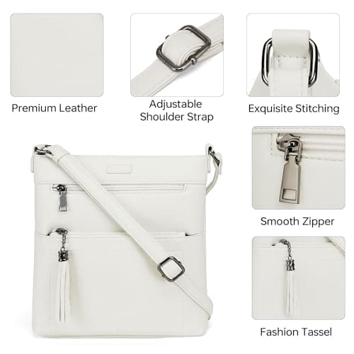 Kiss Sea Vegan Leather Crossbody Bags for Women Casual Cross Body Purse with Tassel for Travel White - Thumbnail 6