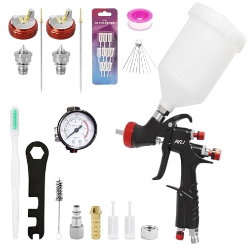 RRJ A610 LVLP Air Spray Gun Premium Kit, R500 LVLP Paint Gun Updated Version, 1.3/1.5/1.7mm Nozzles & Air Regulator Auto Paint Gun for House Painting, Car Primers and Top Coat - Image 1
