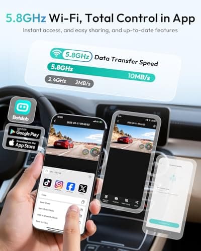 BOTSLAB 4K Dash Cam Front and Rear, 170° Ultra Wide 4K+2K Dashcam with ADAS, Night Vision, 24/7 Parking Mode, IMX415 STARVIS Sensor, WDR, 5.8GHz WiFi, Built-in GPS, Loop Recording (No SD Card) - Thumbnail 5