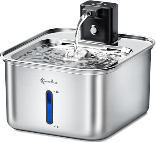 DownyPaws Cat Water Fountain Stainless Steel Wireless, 101 oz/3L FurSink Cordless Water Fountain for Cats, Battery Operated Cat Fountains for Drinking with Motion Sensor, Easy Clean, Metal
