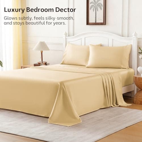 ChicView Full Luxury Satin Sheet Set,4 Pieces Ultra Cooling Silky Feel Breathable Bedsheets, 16 Inch Deep Pockets Bed Sheets,Good for Hair & Skin, Gold - Thumbnail 2