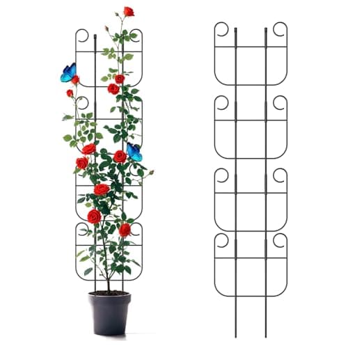 4 Pack Trellis for Climbing Plants Indoor, Expandable Small Metal Trellis for Potted Plants, Flowers Vine Ivy, Sturdy Houseplant Pothos Plant Climber Support - Image 1