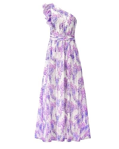 BTFBM Women Summer One Shoulder Floral Wedding Guest Dresses Sleeveless Smocked Ruffle Flowy Beach Vacation Maxi Dress(Floral Purple, X-Large) - Image 1