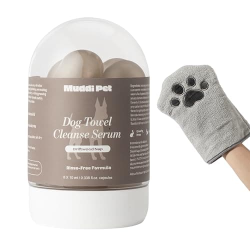 Muddi Pet Dog Concentrated Waterless Rinse-Free Shampoo & Conditioner with Bath Mitt – Sensitive Skin, Stress & Itch Relief Gentle Leave-in Serum – 98.65% Naturally Derived-Dry Shampoo for Dogs–8×10ml - Image 1