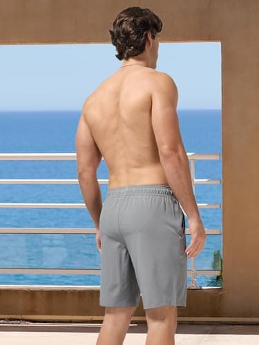 Arcweg Men's Swim Trunks with Compression Liner and Zipper Pockets Quick Dry 2XL Bathing Suit Board Swimming Shorts Grey - Thumbnail 3