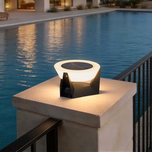 MVBT 7.1" Solar Post Lights, Round Pillar Lights Outdoor Waterproof, Modern Solar Lamp Post Light, 3000K LED Solar Column Lights, Dusk to Dawn Lantern Column Lamp for Yard Garden Fence Deck Lighting - Image 1