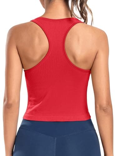ATTRACO Padded Tank Tops for Women Sleeveless Seamless Workout Gym Top Fitness Red XL - Image 1