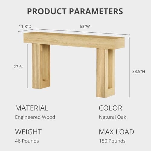 63"L x 33"H x 12"D Console Table, Ribbed Fluted Entryway Table, Japandi Thick Wood Design Oak Sofa Table Behind Couch, Scandi Wood Texture Hallway Entrance Table Valentine's Day, Natural Oak - Thumbnail 2