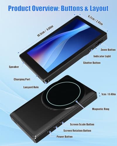 Magnetic Selfie Screen Monitor for Phone - Wireless Streaming Vlogging Camera Accessory with One-Click Zoom & Front/Back Camera Switch - for iPhone/Android Content Creators, TikTok/YouTube Vloggers - Thumbnail 5