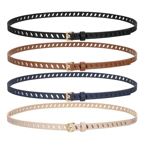 SUOSDEY 4 Pack Thin Belts for Women Skinny Leather Belts with Metal Buckle for Dresses Pants Jeans - Image 1