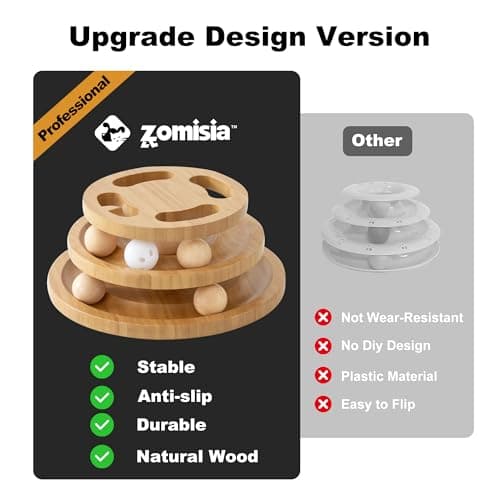 ZOMISIA Cat Ball Track Toy with Puzzle Top, Wooden Cat Toys for Indoor Cats with Spinning Balls, Interactive Large Cat Ball Tower for Kitten Kitty Exercise Mental Physical - Thumbnail 5