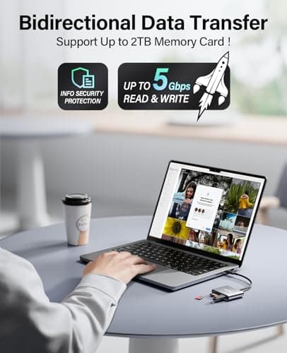 HICOBER 3-in-1 USB-C SD Card Reader, Supports 2TB SD/TF Cards with USB 2.0 Port, Compatible for USB-C Phones, Tablets, Laptops & iPhone 15,16,17, Portable Memory Card Reader for Photo/Video Transfer - Thumbnail 3