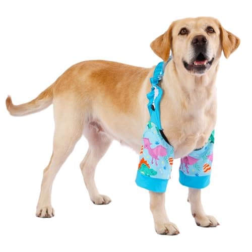 LovinPet Front Leg Sleeves for Medium and Large Dogs, 4-Way Stretch Elbow Protection, Anti-Lick Recovery, Warmth and Callus Prevention, Pair, Dinosaur Print, Blue,XXL - Image 1