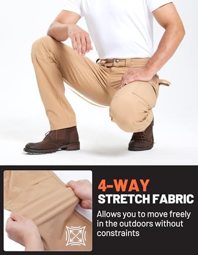 DURAWERK Men's 4-Way Stretch Cargo Pants, Work Pants, Durable Tactical Pants, Lightweight EDC Hiking Pants for Outdoor Khaki - Thumbnail 2