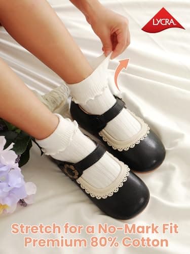 ALLOVIN 6 Pairs Non-Slip Ruffle Socks for Baby & Toddler Girls – Soft Cotton Grip Socks | 6 Pairs Off-white | 6-12 Months - Thumbnail 6