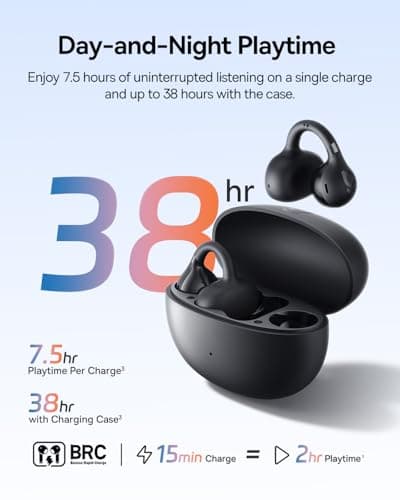 Baseus Bass BC1 Open Ear Earbuds Clip-On Headphones, Open-Ring Comfort with Tri-Curve Snug Clip, Powerful Sound with SuperBass, 4-Mic Clear Calls, IP55 Waterproof, 38H Playtime (Matt Black) - Thumbnail 5