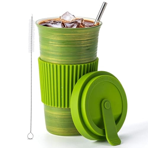 TIANNA VALLEY Ceramic Coffee Mug with Lid & Straw, 15oz Handmade Glazed Travel Mug, Microwave & Dishwasher Safe, Fits Most Car Cup Holders, Giftable Mug for Latte, Iced Coffee & Daily Warm Drinks - Image 1