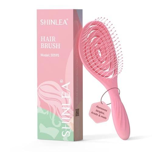 SHINLEA Detangle Hair Brush, Detangling Wet Spiral Hairbrush for Women, Men, kids, Vented Detangler for Blow Drying, Glide Through Tangles For All Hair Types (Pink) - Image 1