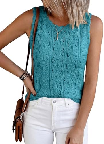 BTFBM Crochet Tank Tops for Women Sleeveless Loose Sweater Vest Top Summer Spring 2026 Cover Ups Beach Vacation Clothes(Light Lake Blue, Large) - Image 1