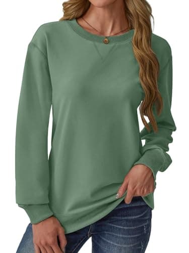 GKBK Womens Casual Long Sleeve Sweatshirt Crew Neck Crewneck T Shirt Tshirt Cute Pullover Tops Relaxed Fit Thin Soft Comfy Fall Winter Loose Fit Sweater 2026 Fashion Clothes Trendy Outfits Green XL - Thumbnail 6
