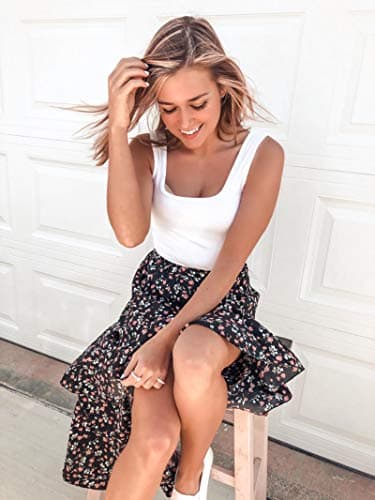 BTFBM Women 2025 Summer Spring Boho Long Skirts Dress Floral Print Elastic Waist Split Ruffle High Low Beach Maxi Skirt(Z-Black, Small) - Thumbnail 2