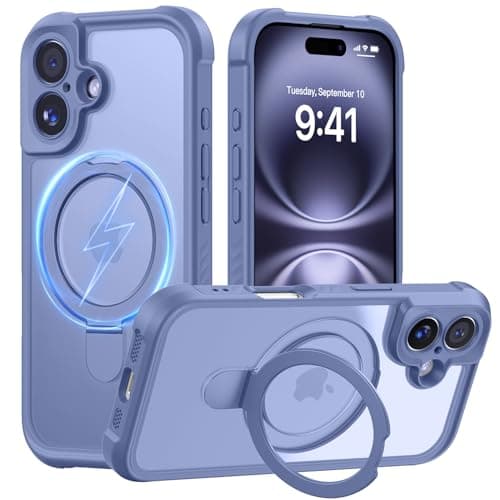 MOCCA Design for iPhone 16 Case with Magnetic Invisible Stand [Full Camera Protection] [Compatible with Magsafe] Military Drop Shockproof Translucent Matte Phone Case Cover 6.1",Lavender Grey