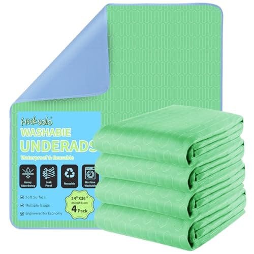 Hiiksolo Incontinence Bed Pads Washable & Reusable, Ultra Soft 4-Layer Leakproof Underpads, 34" x 36" Mattress Protector Pee Pads for Adults, Children, Pets (4 Pack, Green) - Image 1