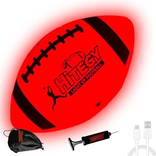 MPMVP Glow in The Dark Football Light Up Football | USB-C Rechargeable LED Ball with Pump | Night Game Ball for Indoor & Outdoor Play | Gift Ready for Boys & Kids (Red with Bag) - Image 1