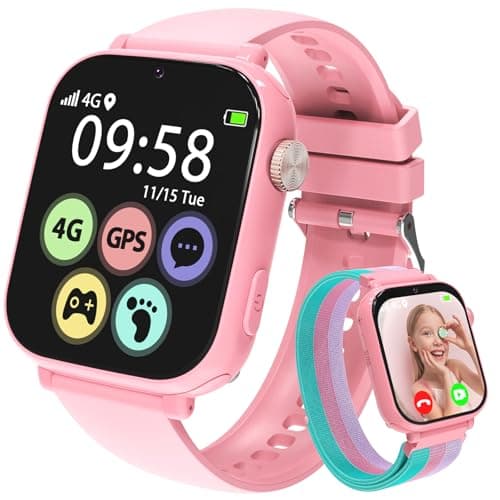 AXYWINBO Kids smart Watch for Girls Boys 4g GPS Call Text-Smart Watch for Kids Game Camera Pedometer Alarm Clock Calculator-Kid Watches for Girls Boys 4-12 Ages Gifts Pink - Image 1