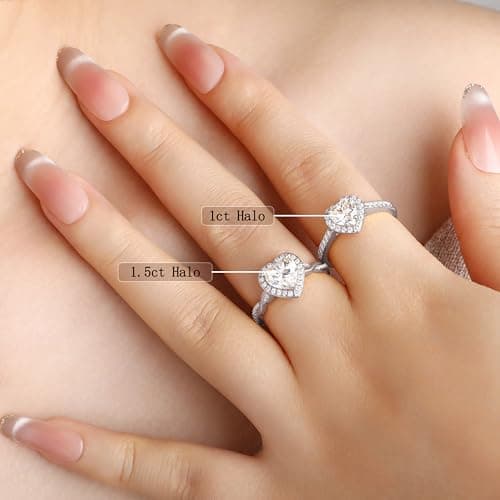 SILVERNANA 1.5ct Heart Cut Moissanite Engagement Ring for Women 925 Sterling Silver Twisted Vine Heart Halo Promise Ring Size 9.5 - Thumbnail 5
